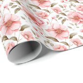 Papier Cadeau Fleurs roses douces sur fond blanc (Coin rond)
