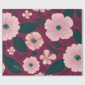 Papier Cadeau Fleurs roses douces sur fond marron profond (Plat)