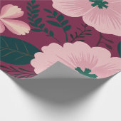 Papier Cadeau Fleurs roses douces sur fond marron profond (Coin)