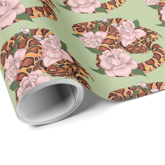 Papier Cadeau Fleurs roses du serpent de maïs vert (Coin rond)