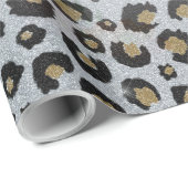 Papier Cadeau Fleurs roses Empreintes de léopard noires en argen (Coin rond)