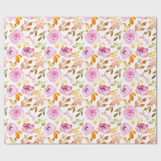 Papier Cadeau Fleurs roses estivales Aquarelle Motif Floral (Plat)