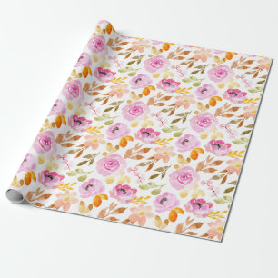 Papier Cadeau Fleurs roses estivales Aquarelle Motif Floral