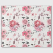 Papier Cadeau Fleurs roses et argentées (Plat)