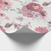 Papier Cadeau Fleurs roses et argentées (Coin)