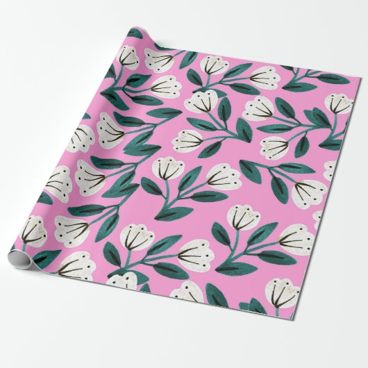 Papier Cadeau Fleurs roses et blanches (Déroulé)