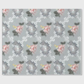 Papier Cadeau Fleurs Roses Et Blanches Sur Arrière - plan Gris (Plat)