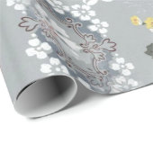 Papier Cadeau Fleurs Roses Et Blanches Sur Arrière - plan Gris (Coin rond)