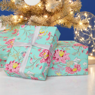 Papier Cadeau Fleurs Roses Et Colibri