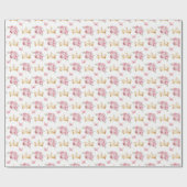 Papier Cadeau Fleurs roses et couronnes dorées (Plat)