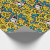 Papier Cadeau Fleurs roses et oiseaux dorés (Coin)