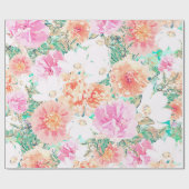 Papier Cadeau Fleurs roses et oranges Aquarelle Peinture (Plat)