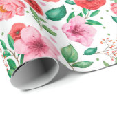 Papier Cadeau Fleurs roses et points Confetti roses de printemps (Coin rond)