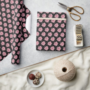 Papier Cadeau Fleurs Roses et Rayures