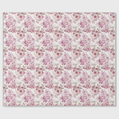 Papier Cadeau fleurs roses et rouge foncé (Plat)