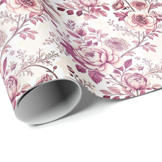 Papier Cadeau fleurs roses et rouge foncé (Coin rond)