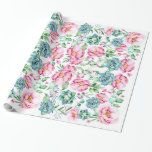 Papier Cadeau fleurs roses et succulentes aquarelle botanique<br><div class="desc">papier d'emballage spécial et beau papier motif vintage à aquarelle</div>