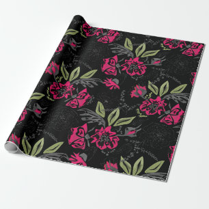 Papier Cadeau Fleurs roses florales incolores feuilles aquarelle