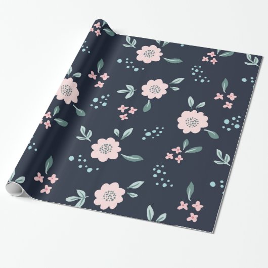 Papier Cadeau Fleurs roses mignonnes sur design arrière - plan m (Déroulé)