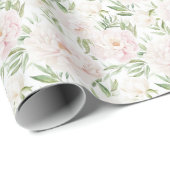 Papier Cadeau Fleurs roses romantiques blush (Coin rond)