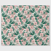 Papier Cadeau Fleurs Roses roses et Motif Feuille vert (Plat)