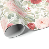 Papier Cadeau Fleurs Roses Rouges Fête de Mariage Florale (Coin rond)