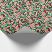 Papier Cadeau Fleurs roses sur fond chocolat (Coin)