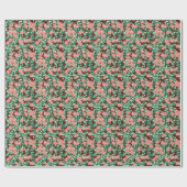 Papier Cadeau Fleurs roses sur fond chocolat (Plat)