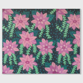 Papier Cadeau Fleurs roses sur impression noire (Plat)