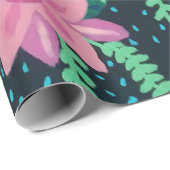 Papier Cadeau Fleurs roses sur impression noire (Coin rond)