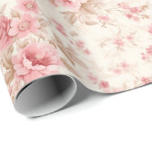Papier Cadeau Fleurs roses tendres (Coin rond)
