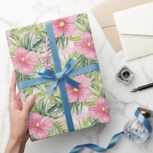 Papier Cadeau Fleurs roses tropicales