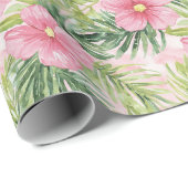 Papier Cadeau Fleurs roses tropicales (Coin rond)
