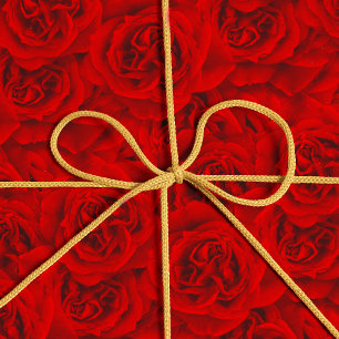 Papier Cadeau Fleurs Roses vives en continu Motif Floral Rouge