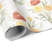 Papier Cadeau Fleurs Rouge Orange Jaune (Coin rond)