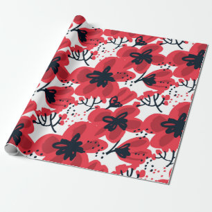 Papier Cadeau Fleurs rouges Abstraites dessinées à la main sans 