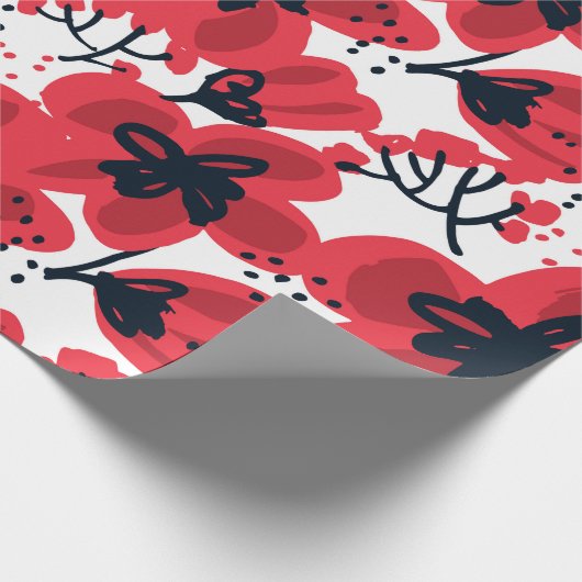 Papier Cadeau Fleurs rouges Abstraites dessinées à la main sans (Coin)