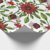 Papier Cadeau Fleurs rouges abstraites et feuilles verts sur fon (Coin)