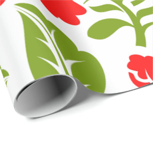Papier Cadeau Fleurs rouges avec des feuilles vertes créent un m