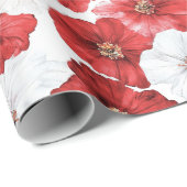 Papier Cadeau Fleurs Rouges Blanches Noël (Coin rond)