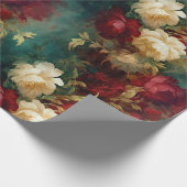 Papier Cadeau Fleurs rouges blanches vertes en or (Coin)