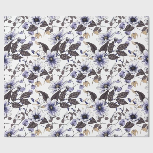 Papier Cadeau Fleurs rouges bleu clair continu motif (Plat)