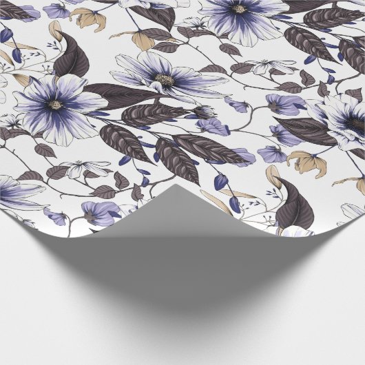 Papier Cadeau Fleurs rouges bleu clair continu motif (Coin)