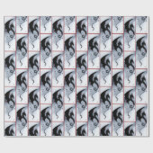 Papier Cadeau Fleurs rouges bleues Dragon noir (Plat)