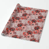 Papier Cadeau Fleurs rouges, bordeaux. (Déroulé)