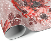 Papier Cadeau Fleurs rouges, bordeaux. (Coin rond)