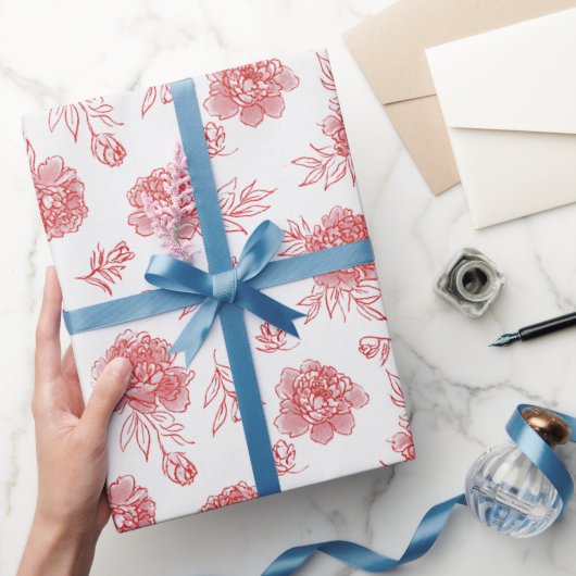 Papier Cadeau Fleurs Rouges Chic Mariage (Cadeaux)