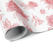Papier Cadeau Fleurs Rouges Chic Mariage (Coin rond)