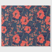 Papier Cadeau Fleurs rouges de roses et pivoines avec feuilles e (Plat)