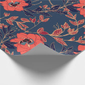 Papier Cadeau Fleurs rouges de roses et pivoines avec feuilles e (Coin)